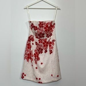 Red Crochet Floral Short Strapless Dress
